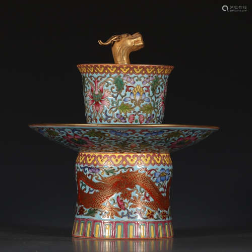 A Chinese Famille Rose Floral Dragon Pattern Porcelain Cup