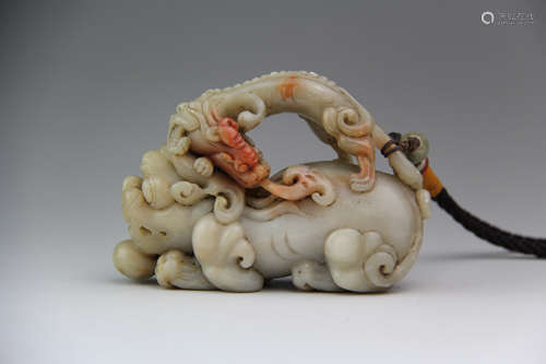 A Chinese Carved Shoushan Stone Beast Ornament