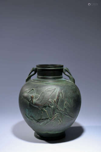 A Chinese Crane Pattern Copper Vase