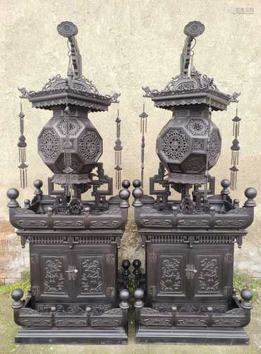 A Pair of Chinese Carved Red Sandalwood Palace lantern