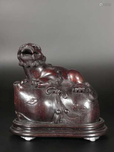 A Chinese Carved Red Sandalwood Beast Shaped Incense Burner Ornament