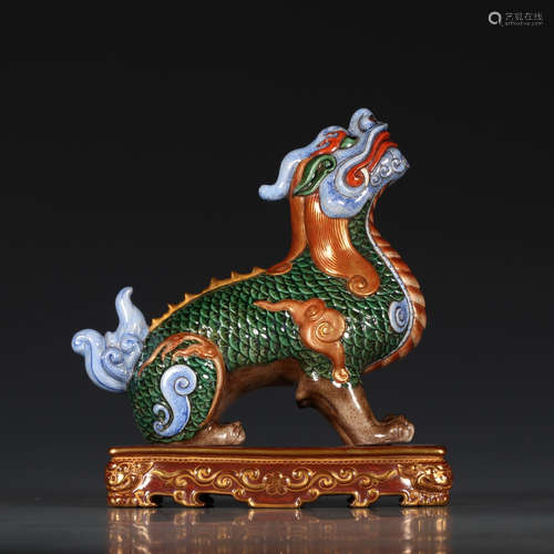 A Chinese Colorful Gild Porcelain Beast Ornament