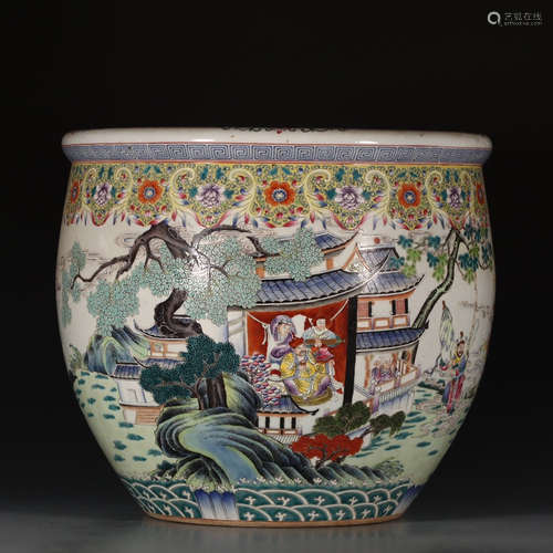 A Chinese Famille Rose Lotus Painted Porcelain Vat