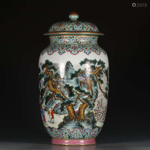 A Chinese Famille Rose Painted Porcelain Jar with Cover