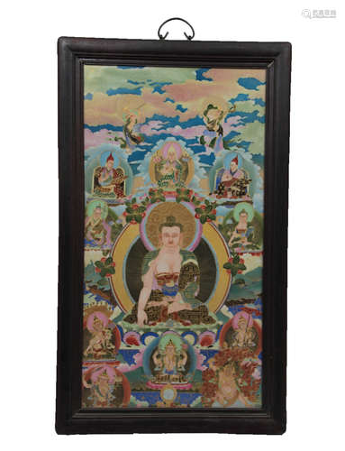 A Chinese Thangka Buddha Painting Famille Rose Porcelain Plate Painting