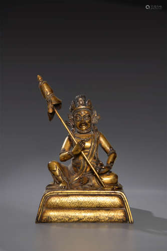 A Chinese Gild Copper Statue of Fortune God