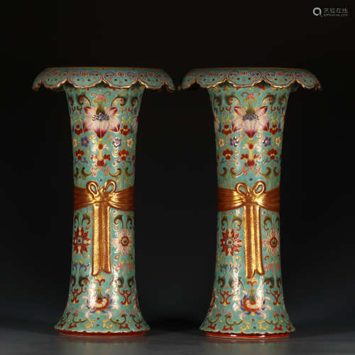 A Pair of Chinese Enamel Floral Porcelain Flower Vase