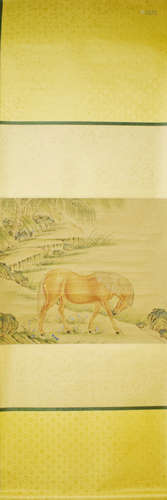 A Chinese Yellow Horse Painting, Lang Shining Mark