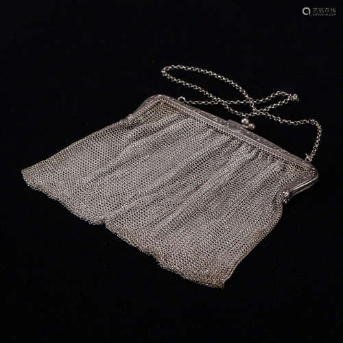 A Chinese Silver Square Money Bag