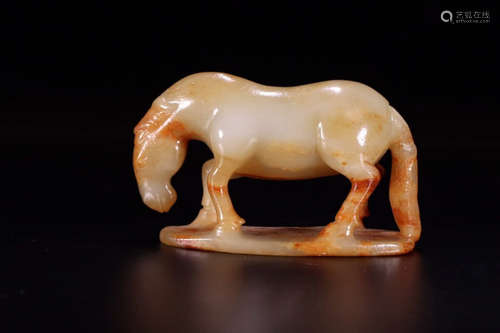 A Chinese Carved Hetian Jade Horse Ornament