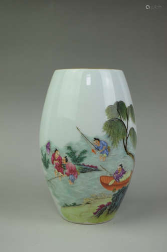 A Chinese Famille Rose Figure Painted Porcelain Jar