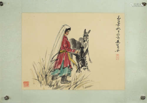 A Chinese Donkey Painting, Zhuang Zhou Mark