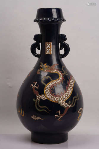 A Chinese Altar Blue Glazed Dragon Pattern Porcelain Vase