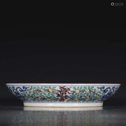 A Chinese Doucai Floral Porcelain Plate