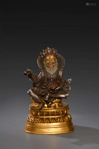 A Chinese Gild Copper Dhammapala Statue