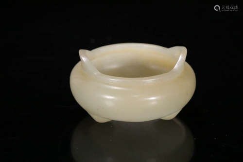 A Chinese Double Ears Hetian Jade Censer