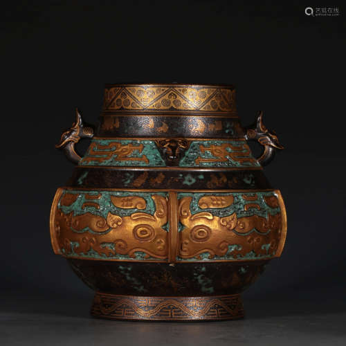A Chinese Bronze Color Beast Pattern Porcelain Zun