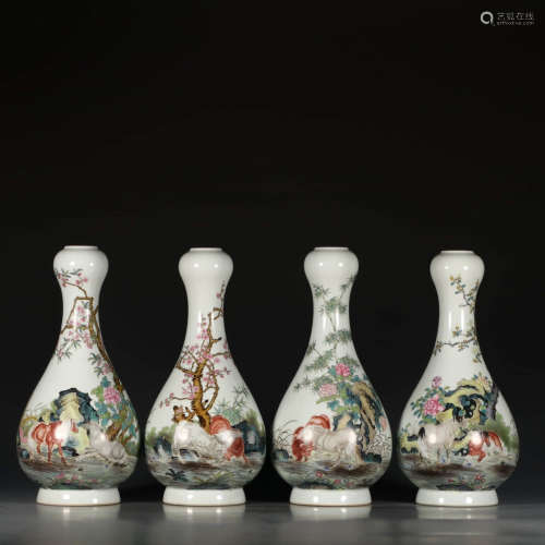 A set of Chinese Famille Rose Porcelain Garlic Bottles