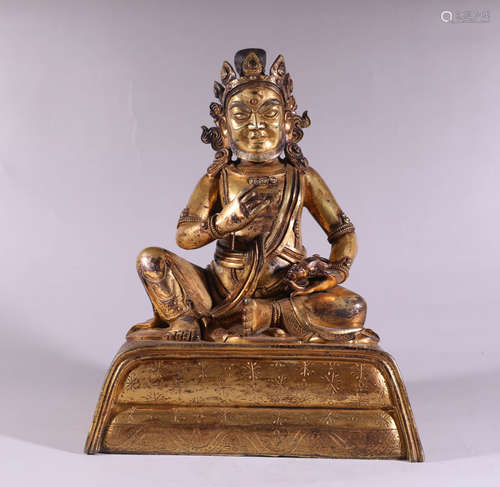 A Chinese Gild Copper Statue of Lion Zambala