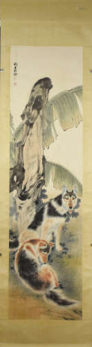A Chinese Dogs Painting, Liu Kuiling Mark
