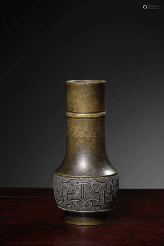 A Chinese Taotie Pattern Copper Xiang zhu Vase