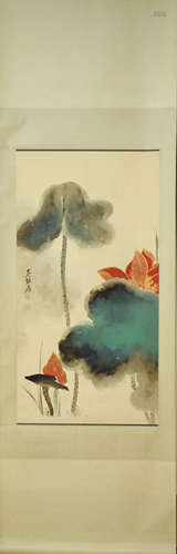 A Chinese Lotus Painting, Zhang Daqian Mark