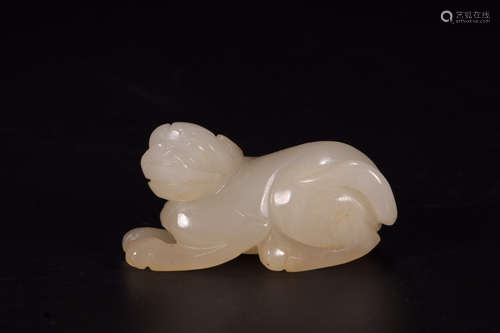 A Chinese Carved Hetian Jade Beast Ornament