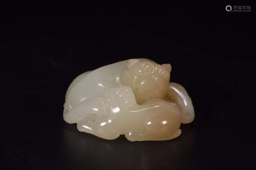 A Chinese Carved Hetian Jade Beast Ornament