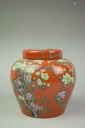 A Chinese Red plum blossom Painted Porcelain Vessel