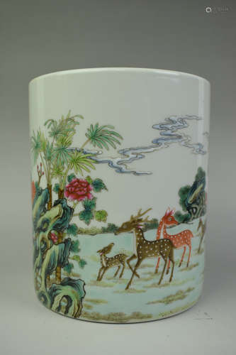 A Chinese Famille Rose Porcelain Brush Pot