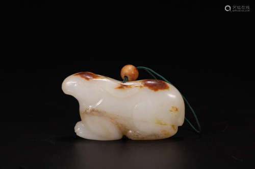 A Chinese Carved Hetian Jade Rabbit Ornament