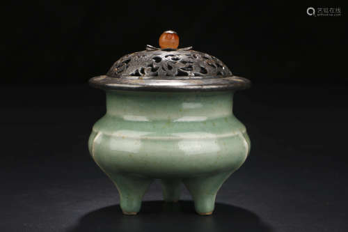 A Chinese Longquan Kiln Three-legged Porcelain Censer