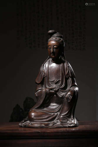 A Chinese Copper Seated Guanyin Statue