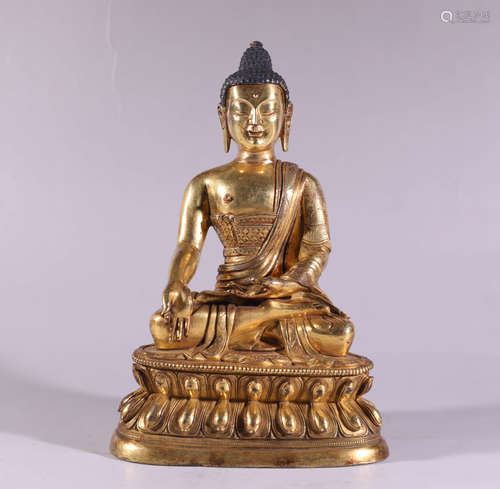 A Chinese Gild Copper Statue of Medicine Buddha