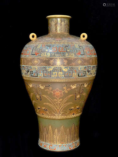 A Chinese Bronze Color Dragon&phoenix Pattern Porcelain Vase