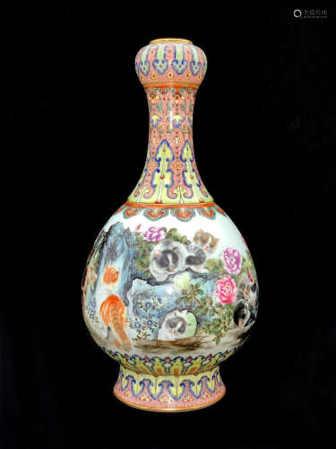 A Chinese Inscribed Floral Porcelain Garlic Bottle