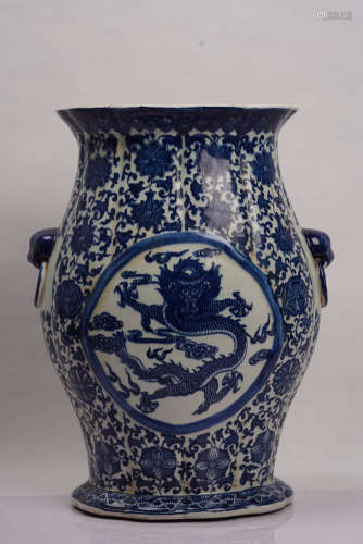 A Chinese Floral Dragon Pattern Double Ears Porcelain Vase