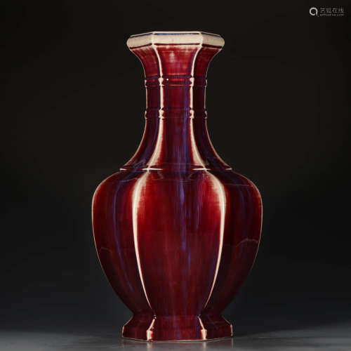 A Chinese Red Fancy Glaze Porcelain hexagon Vase