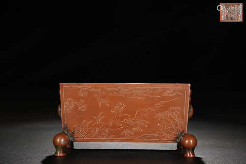 A Chinese Silver Inlaying Copper Square Incense Burner