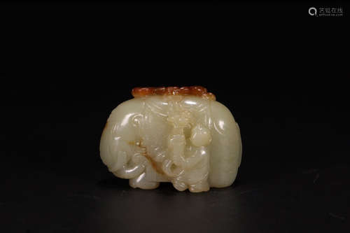 A Chinese Carved Hetian Jade Elephant Ornament