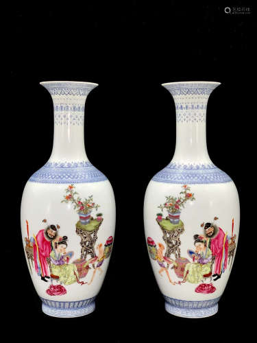 A Pair of Chinese Floral Inscribed Porcelain Vase