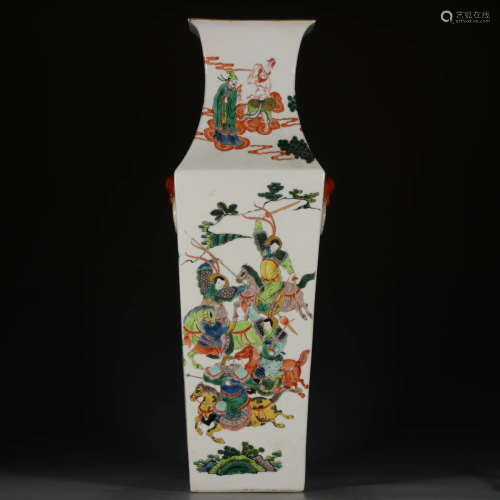A Chinese Multi Colored Figure Painted Porcelain Square Vase