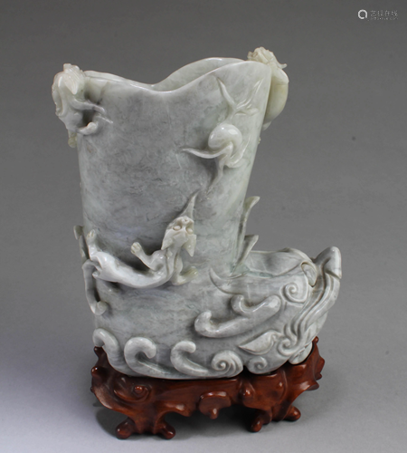 A Carved Jade Brushpot