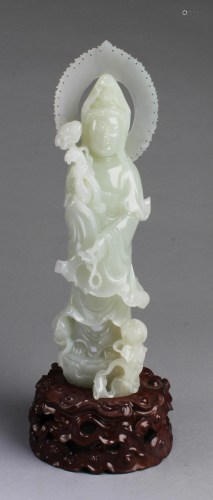 Chinese Carved Jade Standing Guanyin statue