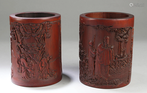 Two Carved Bamboo Brushpots