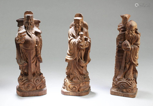 A Set of Three Chinese Wooden Carved F…