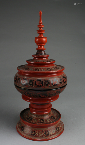 A Five-Piece Lacquer Ritual Ornament