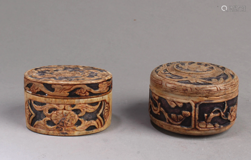 A Pair of Soapstone Ink Box