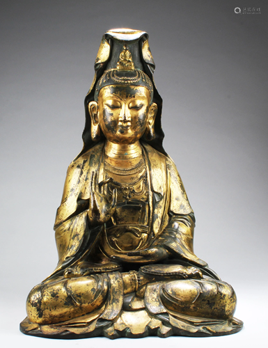 Chinese Gilt Bronze Guanyin Statue