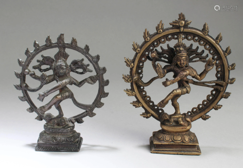 Two Bronze Hindu Shiva Nataraja Dancing St…